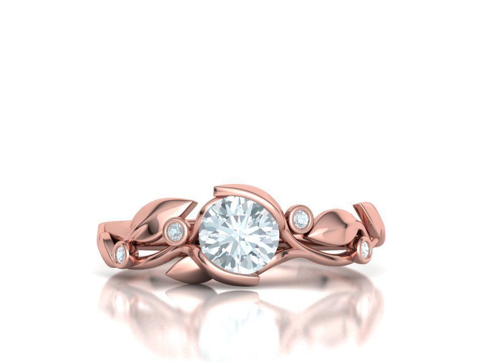 Floria – годежен пръстен с кръгъл диамант 0.80 ct и флорални детайли в 14К розово злато