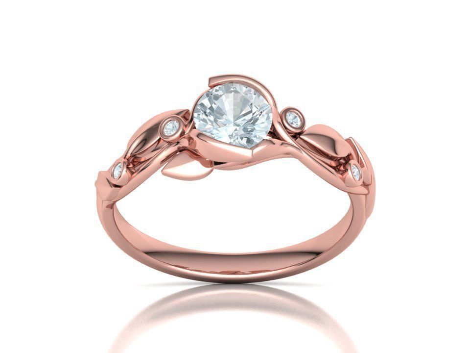 Floria – годежен пръстен с кръгъл диамант 0.80 ct и флорални детайли в 14К розово злато