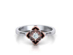 Flos Nymphaea – Годежен пръстен лотус с диамант в 14K комбинация бяло и розово злато