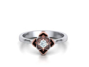 Flos Nymphaea – Годежен пръстен лотус с диамант в 14K комбинация бяло и розово злато