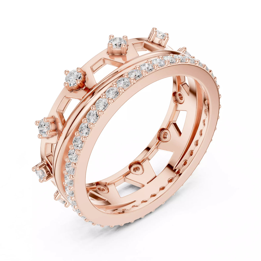 Imperia – диамантени брачни халки с коронен дизайн и внушителен блясък в 14К розово злато