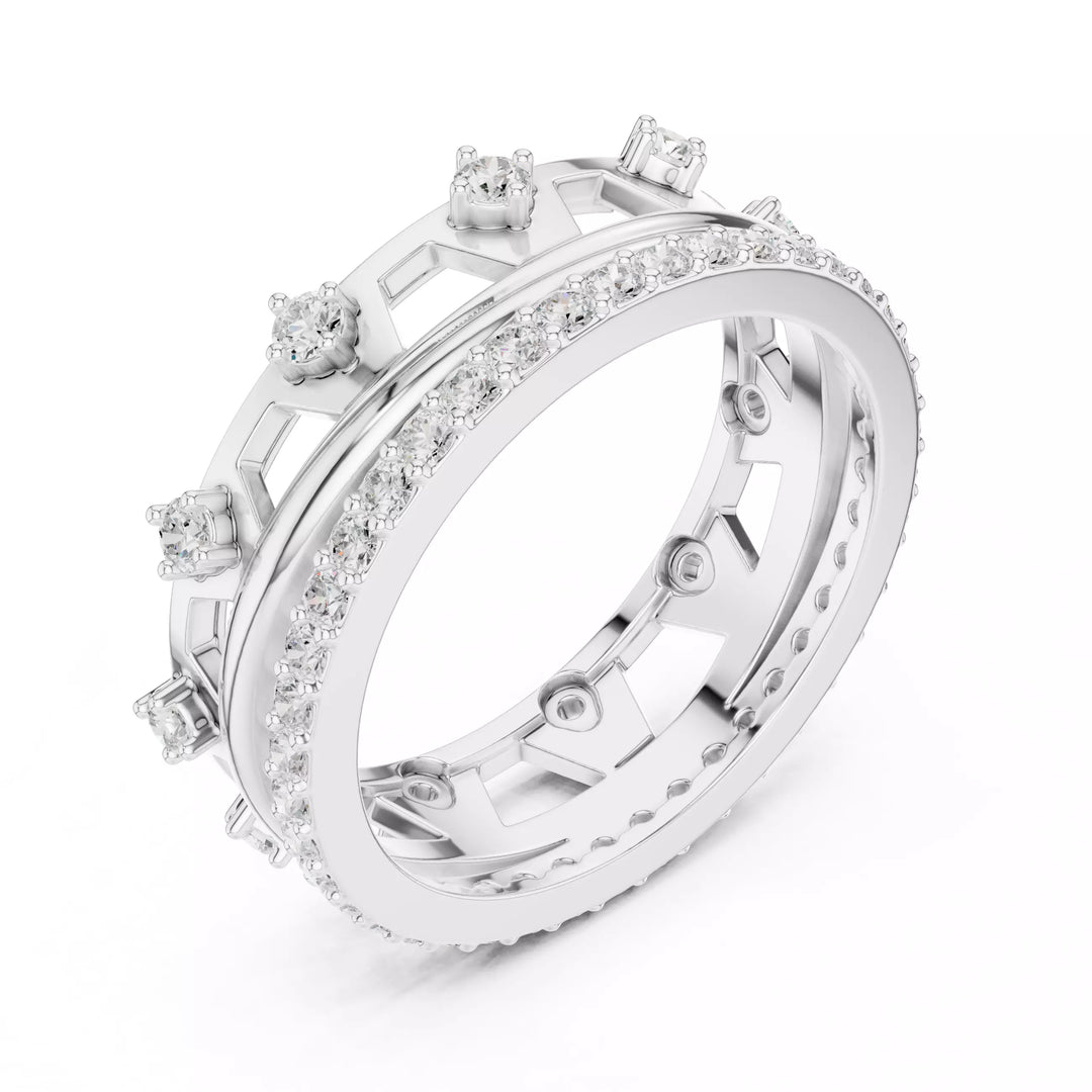 Imperia – диамантени брачни халки с коронен дизайн и вечен блясък в 14К бяло злато