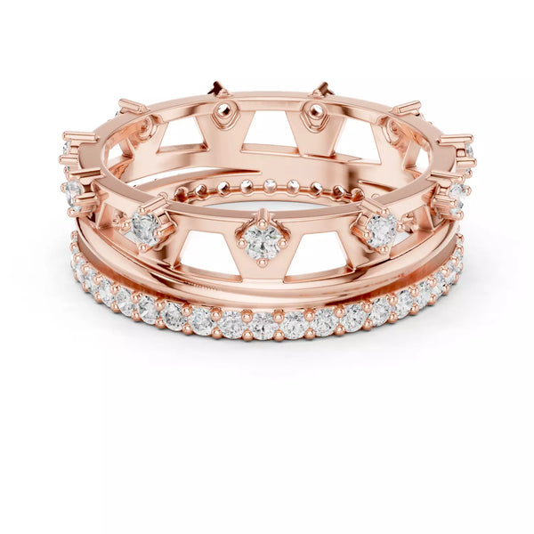 Imperia – диамантени брачни халки с коронен дизайн и внушителен блясък в 14К розово злато