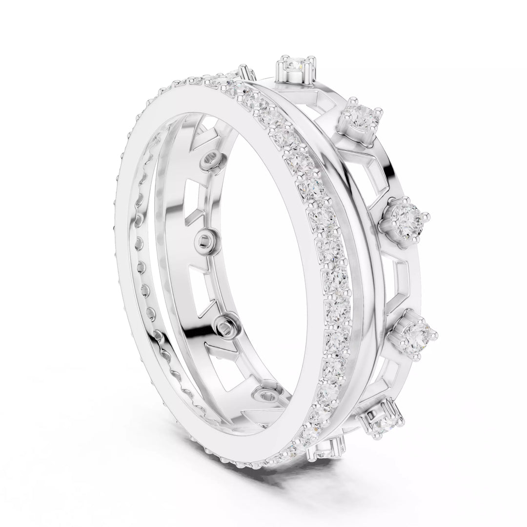 Imperia – диамантени брачни халки с коронен дизайн и вечен блясък в 14К бяло злато