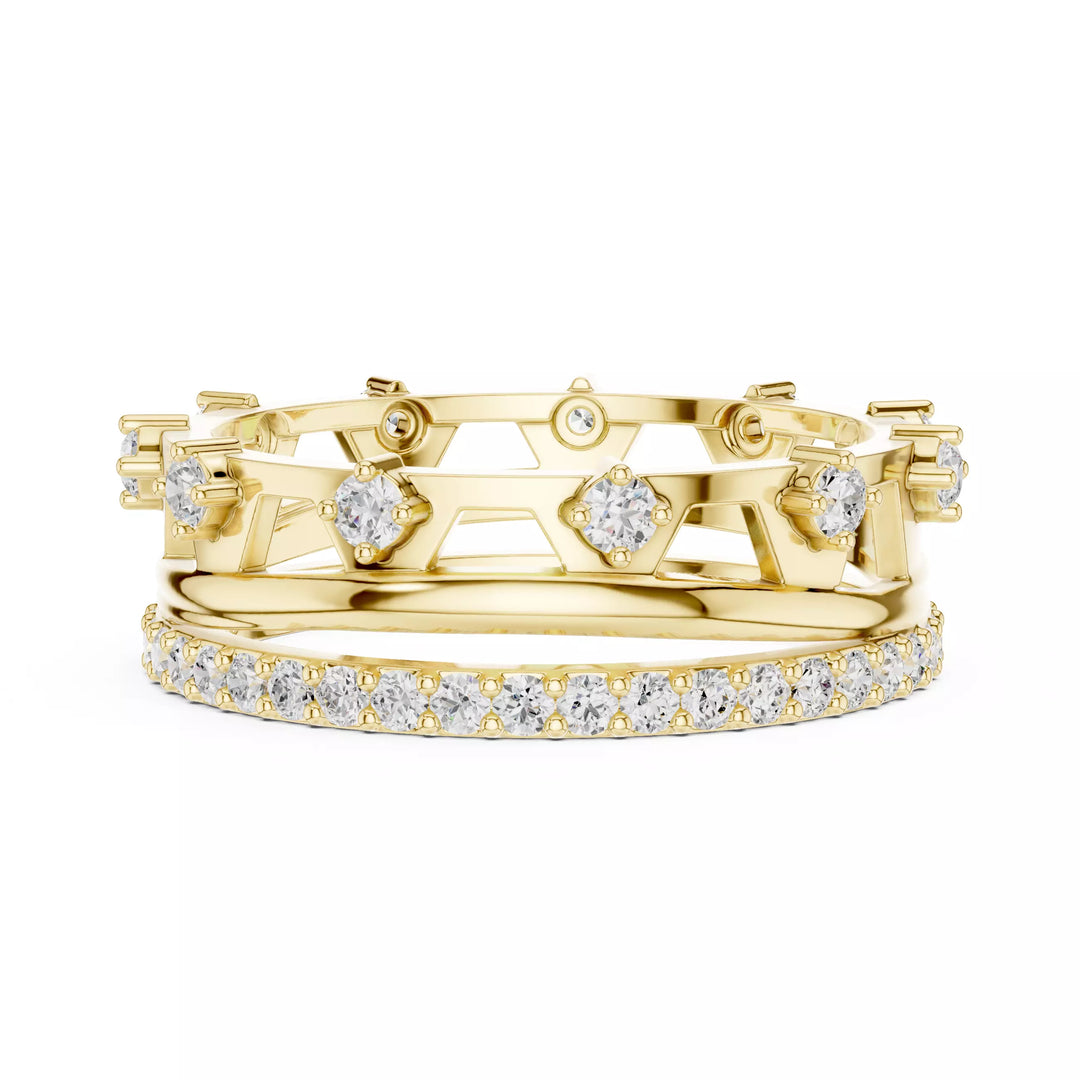 Imperia – диамантени брачни халки с коронен дизайн и внушителен блясък в 14К жълто злато