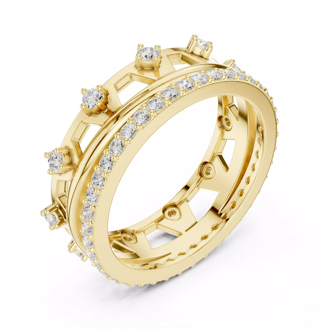 Imperia – диамантени брачни халки с коронен дизайн и внушителен блясък в 14К жълто злато