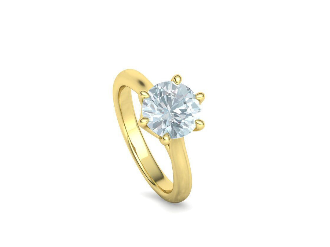 Interius – годежен пръстен с кръгъл диамант 2 ct и преливащи извивки в 14К жълто злато