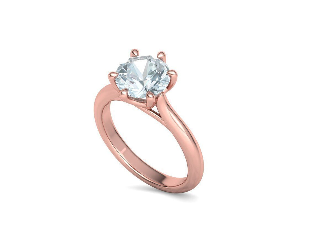 Interius – годежен пръстен с кръгъл диамант 2 ct и преливащи извивки в 14К розово злато