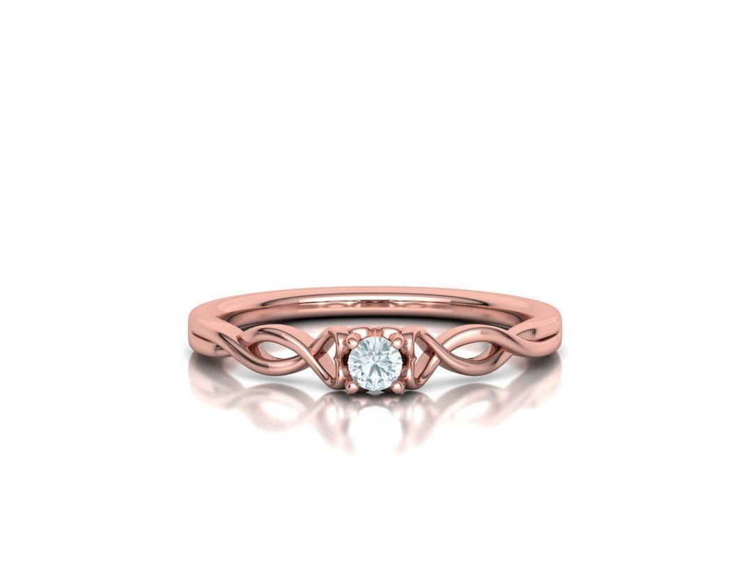 Intricata Corda – годежен пръстен солитер с кръгъл диамант в 14K розово злато