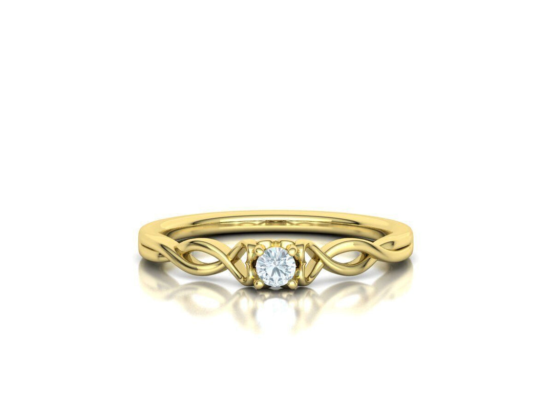 Intricata Corda – годежен пръстен солитер с кръгъл диамант в 14K жълто злато