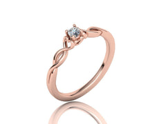 Intricata Corda – годежен пръстен солитер с кръгъл диамант в 14K розово злато