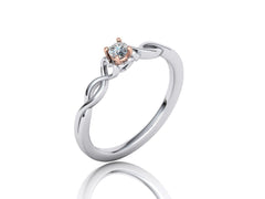 Intricata Corda – годежен пръстен солитер с кръгъл диамант в 14K злато комбинация бяло и розово