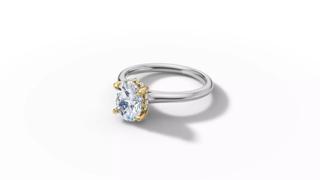 Luciva – годежен пръстен с овален диамант 1 ct и скрит ореол в 14К бяло злато с жълто злато