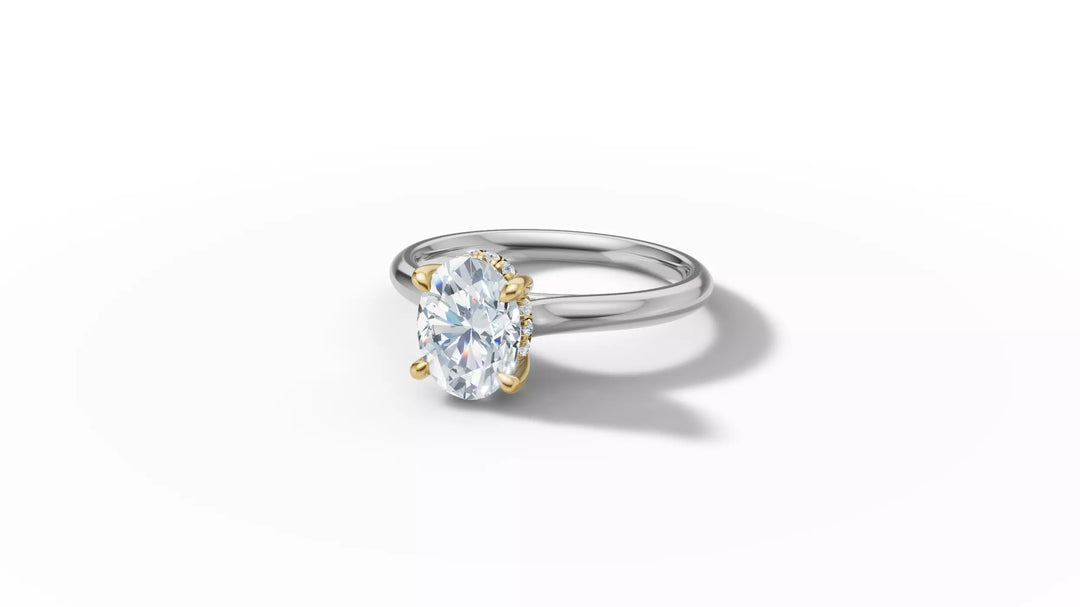 Luciva – годежен пръстен с овален диамант 1 ct и скрит ореол в 14К бяло злато с жълто злато