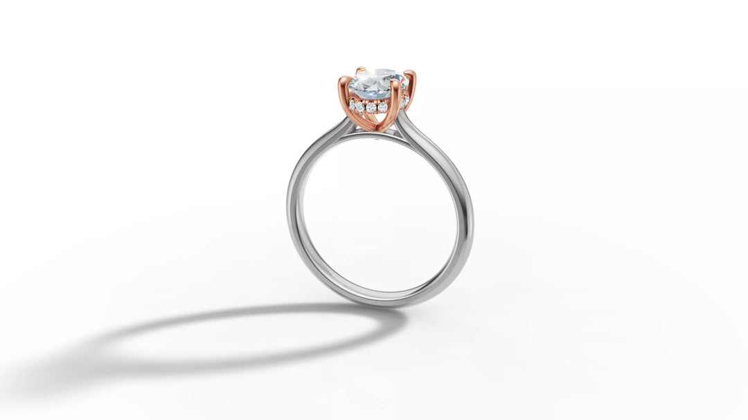 Luciva – годежен пръстен с овален диамант 1 ct и скрит ореол в 14К бяло злато с розово злато