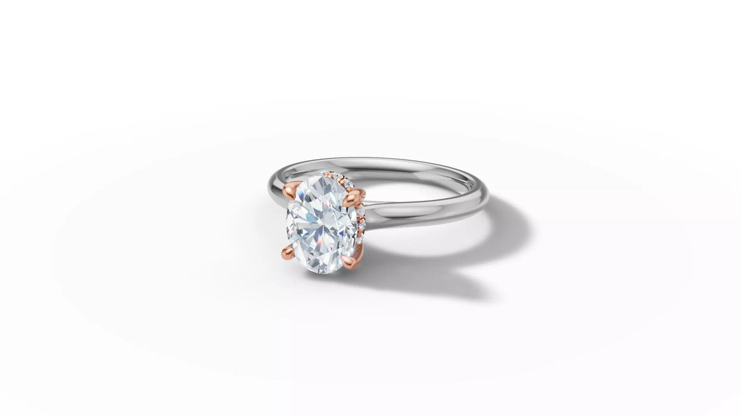 Luciva – годежен пръстен с овален диамант 1 ct и скрит ореол в 14К бяло злато с розово злато