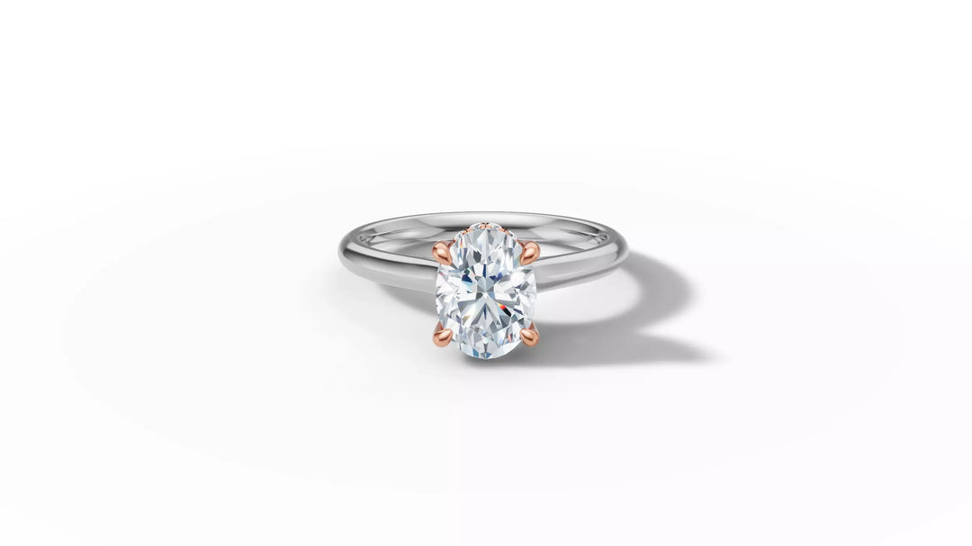 Luciva – годежен пръстен с овален диамант 1 ct и скрит ореол в 14К бяло злато с розово злато