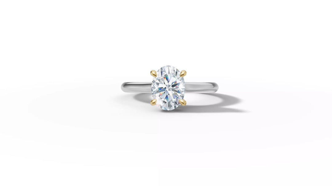 Luciva – годежен пръстен с овален диамант 1 ct и скрит ореол в 14К бяло злато с жълто злато