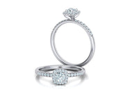 Lumen Cushionis – годежен пръстен с кръгъл диамант и cushion ореол в 14K бяло злато