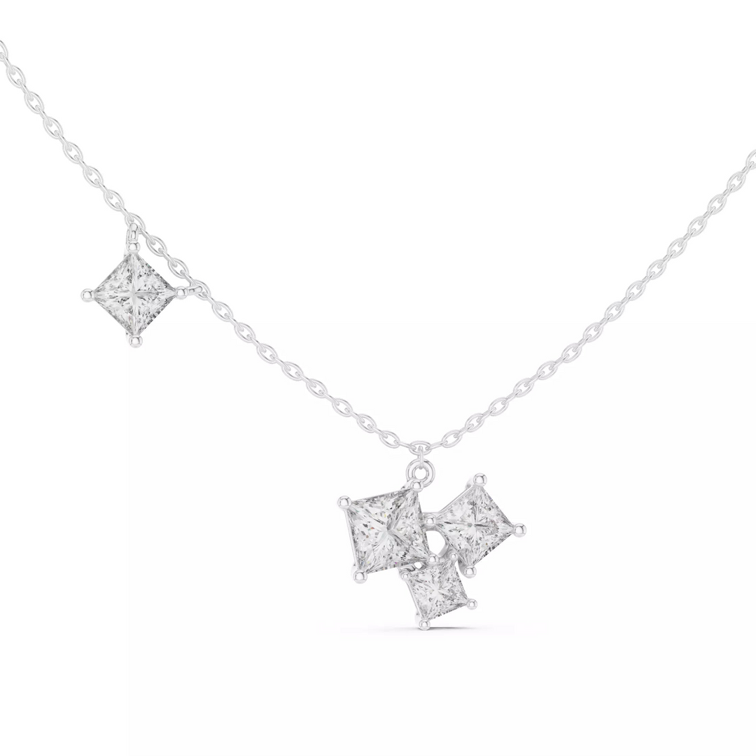 Quartelle – колие с 4 диаманта Princess общ карат 2.55 ct. от 14K бяло злато