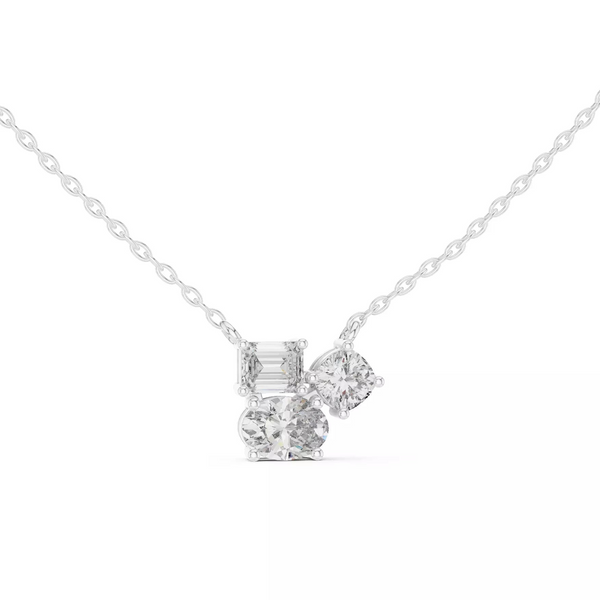 Trilume – колие с диаманти микс шлифовки Oval Emerald Cushion от 14K бяло злато