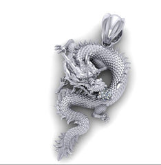 Drakon – мъжка висулка Дракон с диаманти от 14K бяло злато