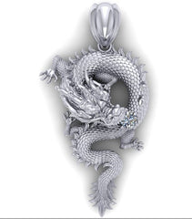 Drakon – мъжка висулка Дракон с диаманти от 14K бяло злато
