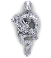 Drakon – мъжка висулка Дракон с диаманти от 14K бяло злато