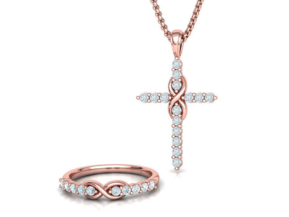 Eternelle – комплект колие и пръстен с диаманти от 14K розово злато