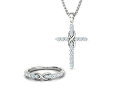 Eternelle – комплект колие и пръстен с диаманти от 14K бяло злато