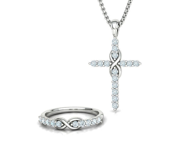 Eternelle – комплект колие и пръстен с диаманти от 14K бяло злато