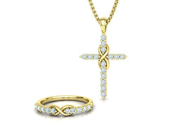 Eternelle – комплект колие и пръстен с диаманти от 14K жълто злато