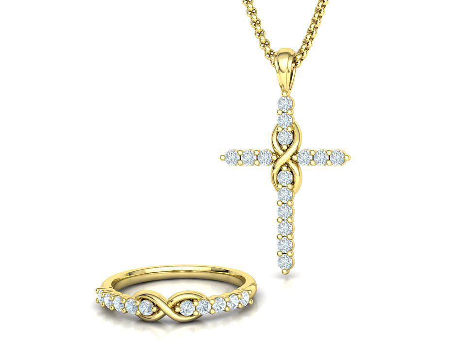 Eternelle – комплект колие и пръстен с диаманти от 14K жълто злато