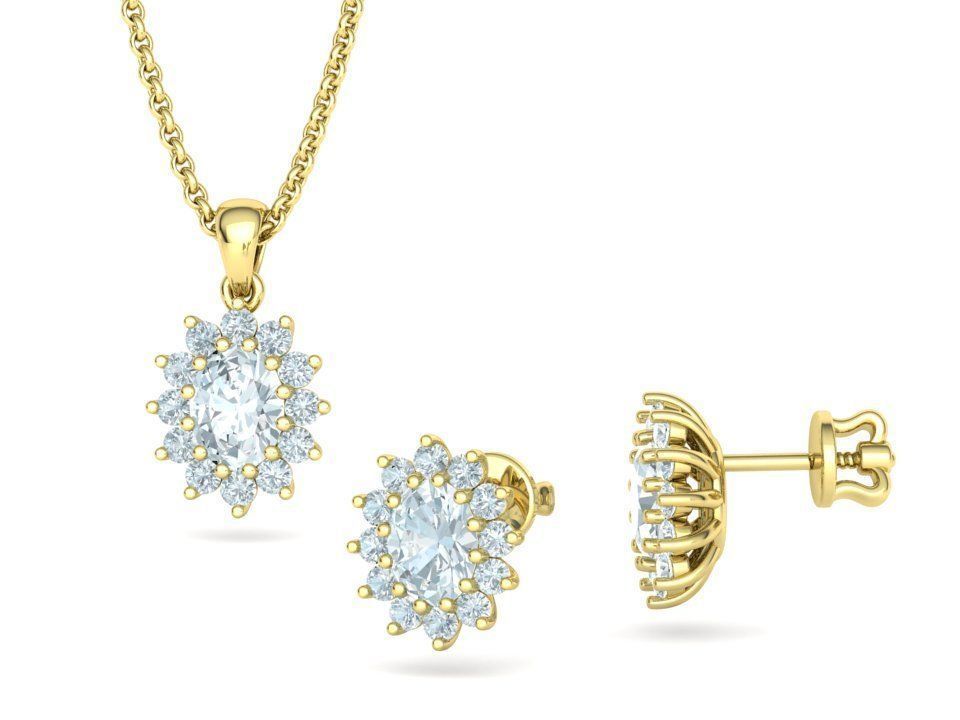 Solenne –комплект висулка и обеци с диаманти 4.60 ct. от 14К жълто злато