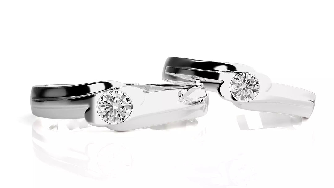 Nexus – брачни халки с инкрустиран диамант и модерен обков в 14К бяло злато