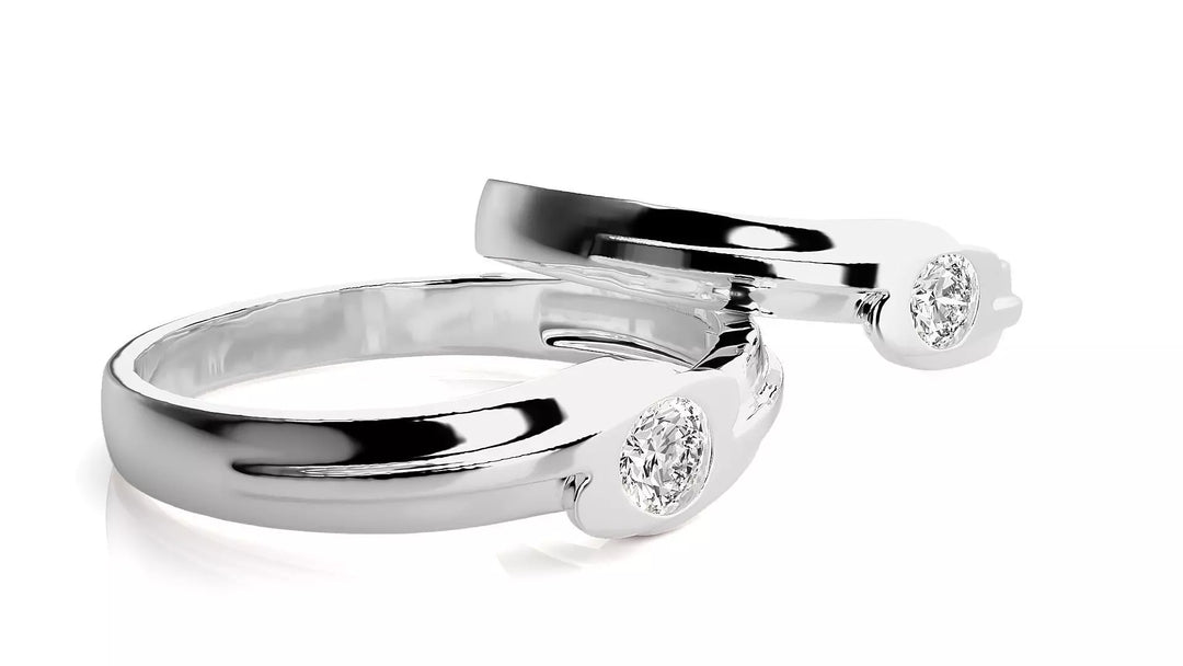 Nexus – брачни халки с инкрустиран диамант и модерен обков в 14К бяло злато