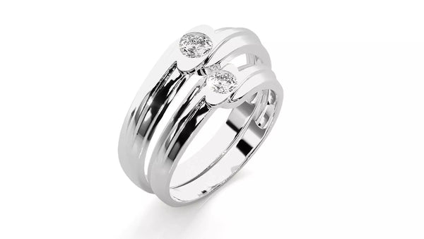 Nexus – брачни халки с инкрустиран диамант и модерен обков в 14К бяло злато