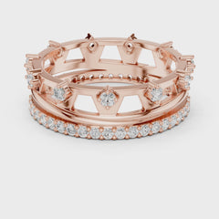 Imperia – диамантени брачни халки с коронен дизайн и внушителен блясък в 14К розово злато