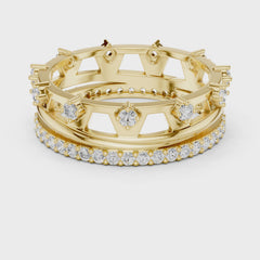 Imperia – диамантени брачни халки с коронен дизайн и внушителен блясък в 14К жълто злато