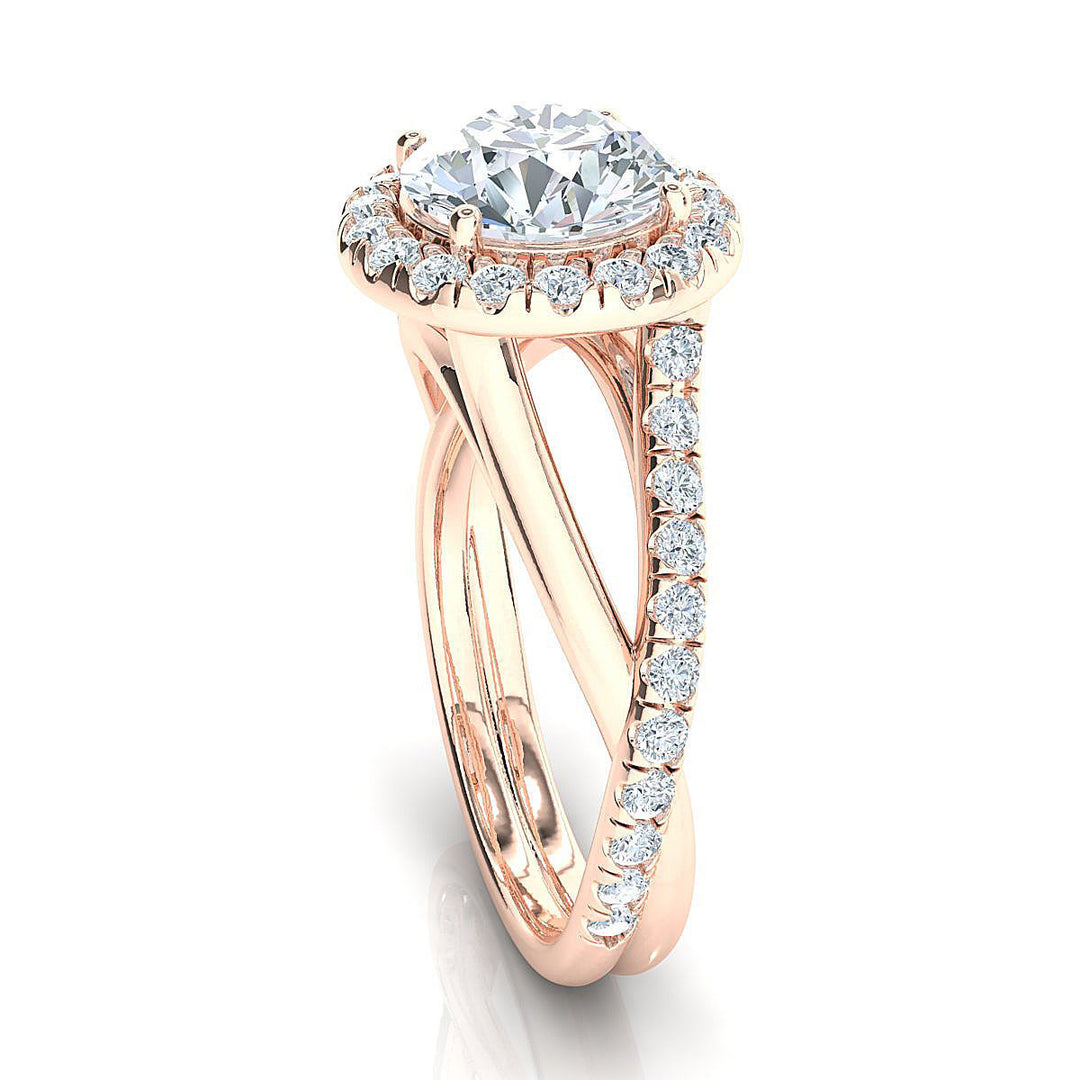 Regalia – годежен пръстен с кръгъл диамант 1.50 ct и ореол от диаманти в 14К розово злато