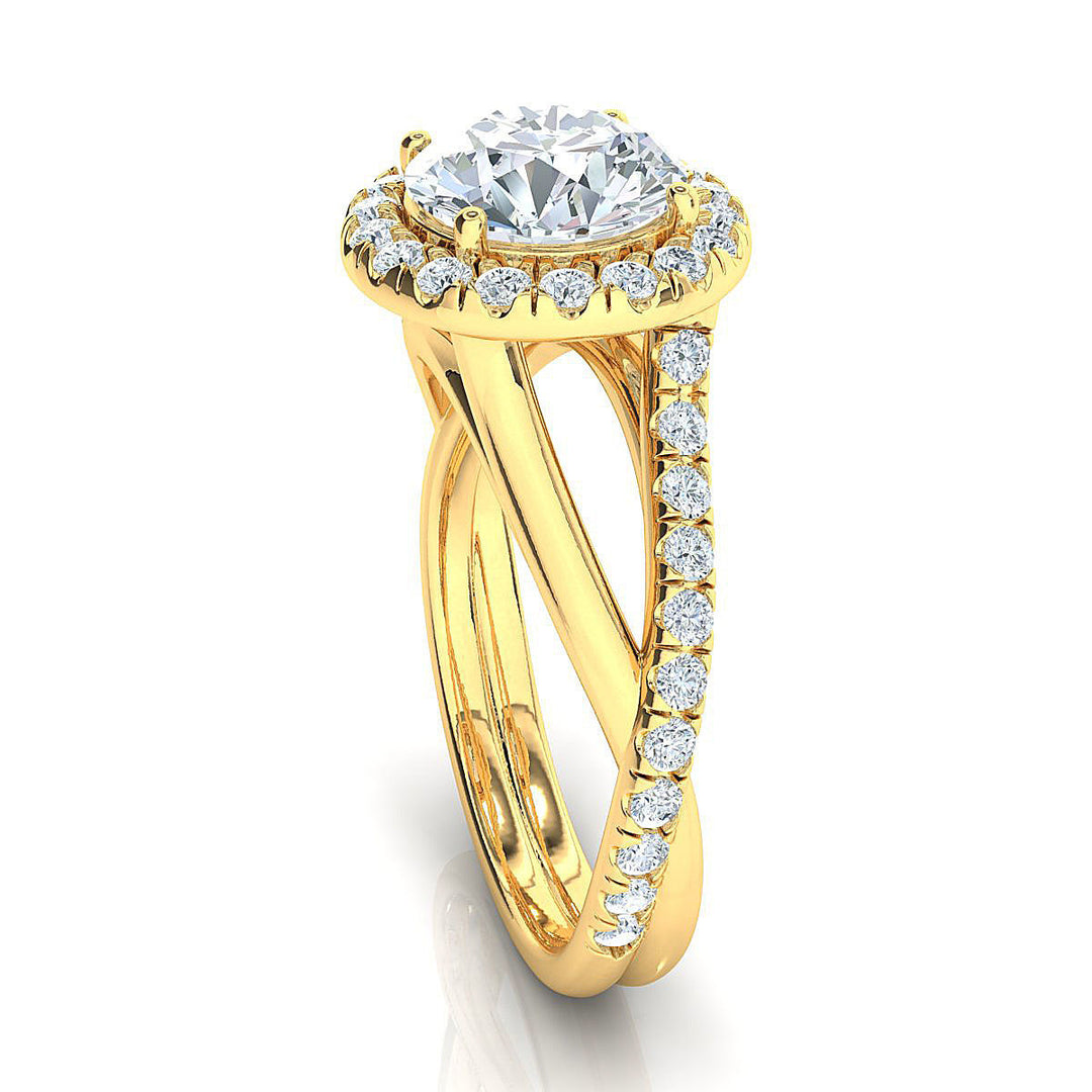 Regalia – годежен пръстен с кръгъл диамант 1.50 ct и ореол от диаманти в 14К жълто злато