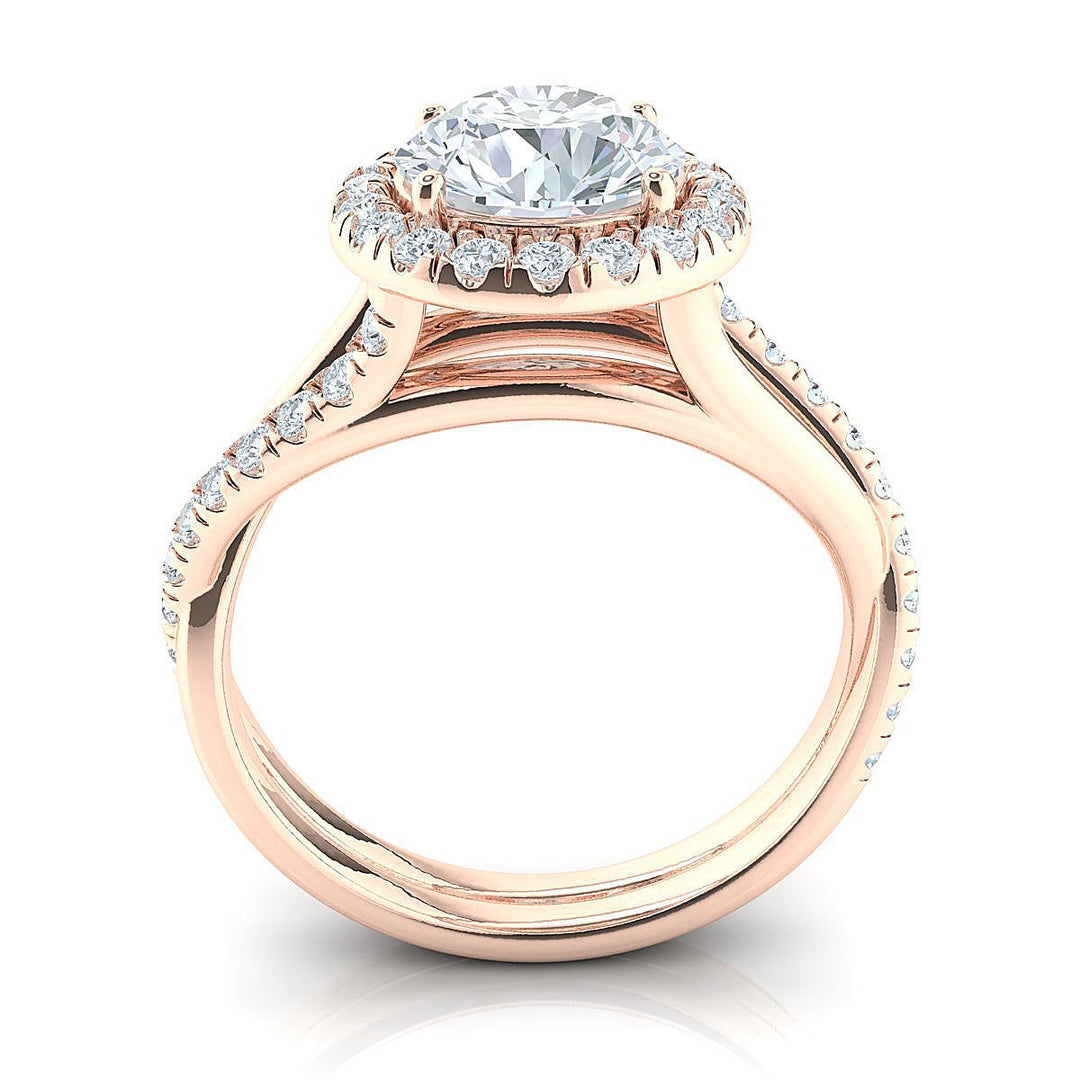 Regalia – годежен пръстен с кръгъл диамант 1.50 ct и ореол от диаманти в 14К розово злато