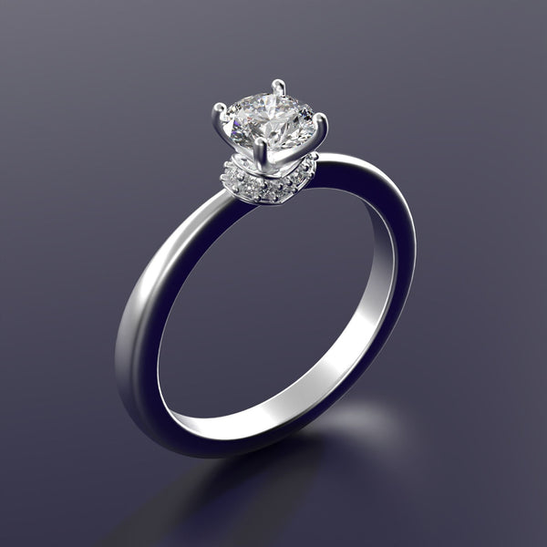 Regalis Passio – Годежен пръстен солитер с диамант и скрита корона от диаманти в бяло злато