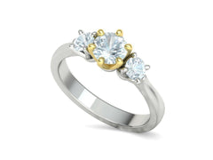 Tria – годежен пръстен с три диаманта 1.30 ct общ карат в 14К комбинация бяло злато с жълто злато