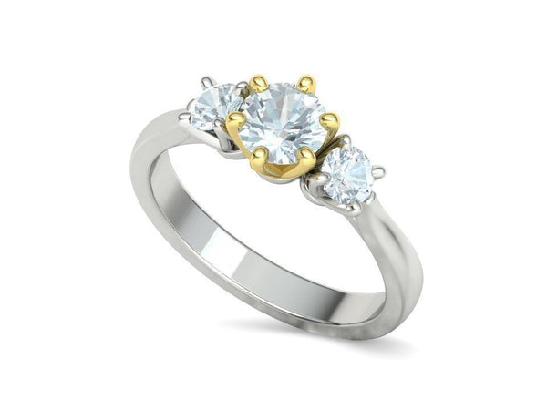 Tria – годежен пръстен с три диаманта 1.30 ct общ карат в 14К комбинация бяло злато с жълто злато