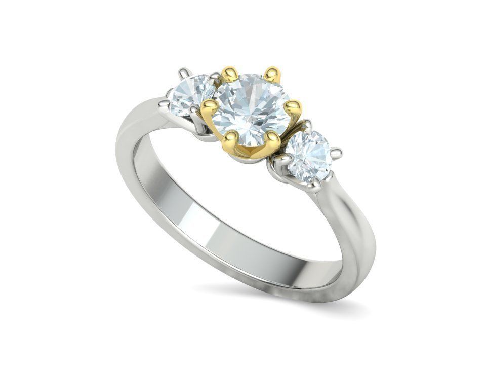 Tria – годежен пръстен с три диаманта 1.30 ct общ карат в 14К комбинация бяло злато с жълто злато