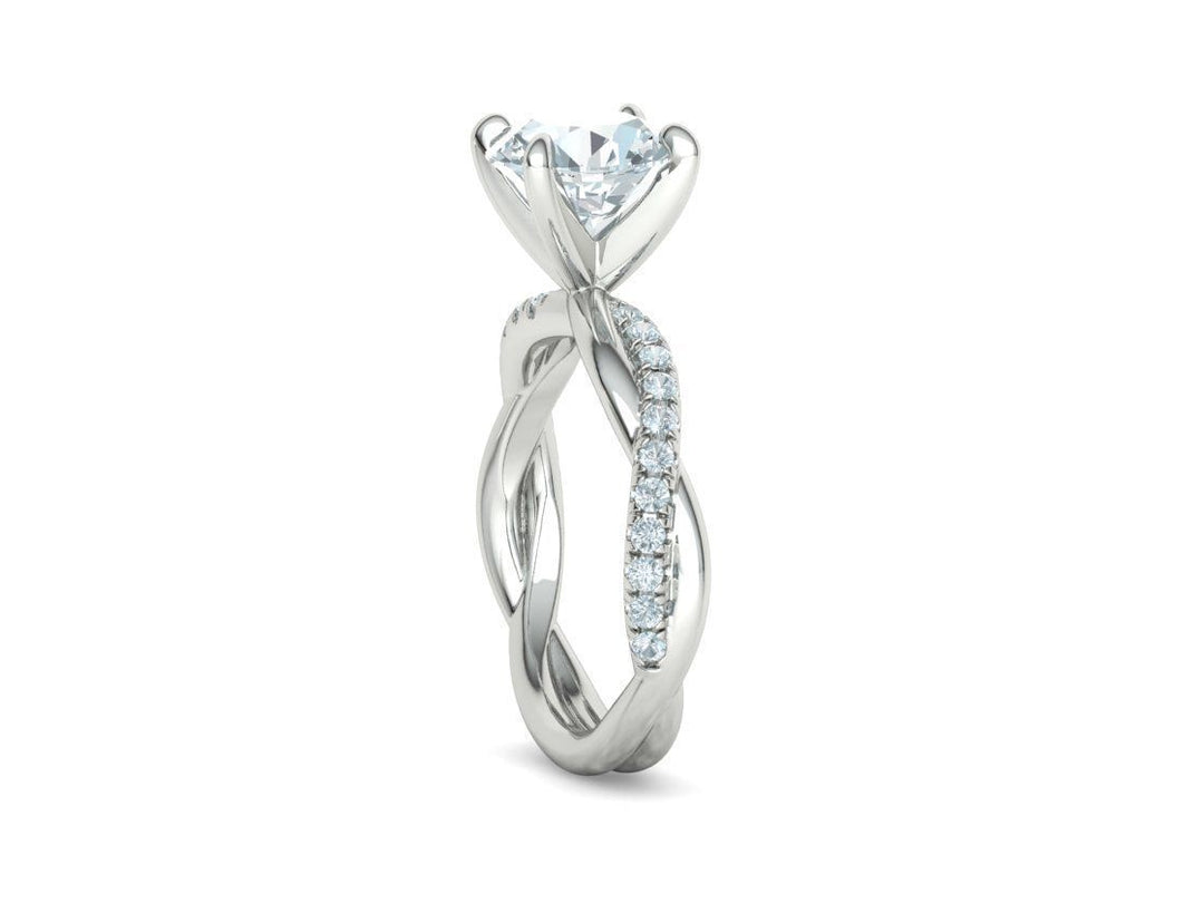 Valtisse – годежен пръстен с кръгъл диамант 2 ct и елегантна усукана линия в 14К бяло злато