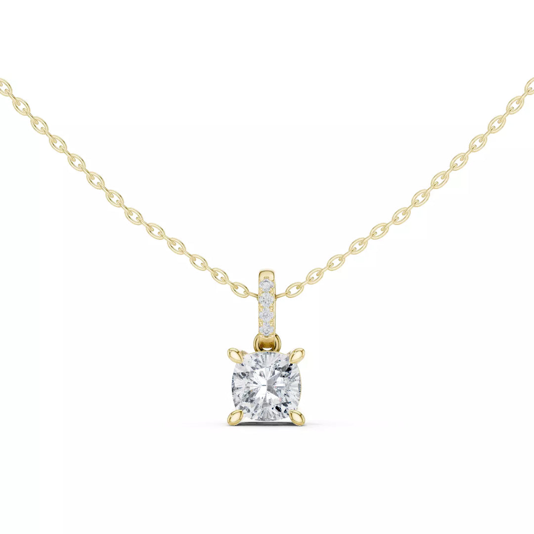 Velora висулка с 1.50 ct Cushion диамант от 14K жълто злато
