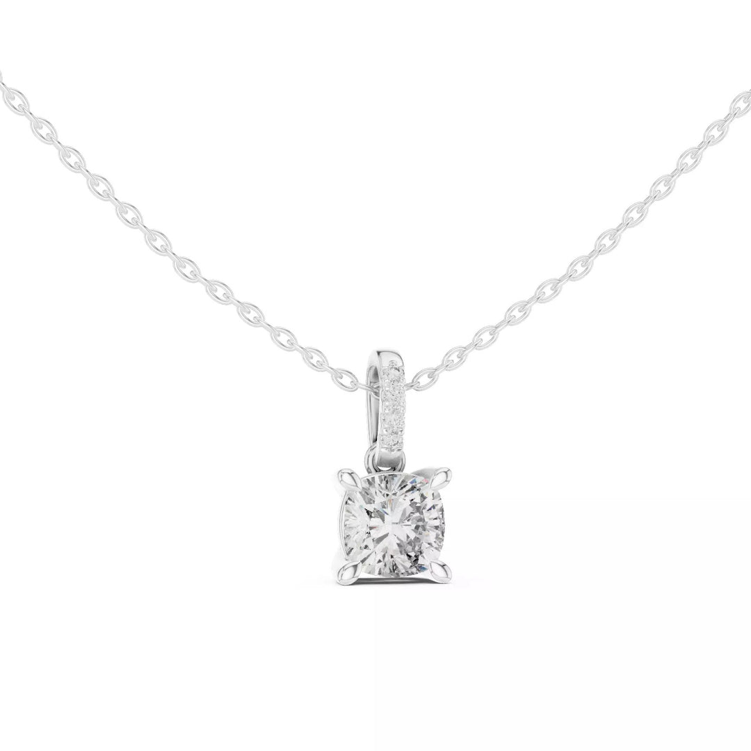Velora висулка с 1.50 ct Cushion диамант от 14K бяло злато