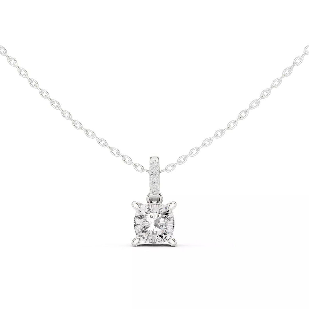 Velora висулка с 1.50 ct Cushion диамант от 14K бяло злато